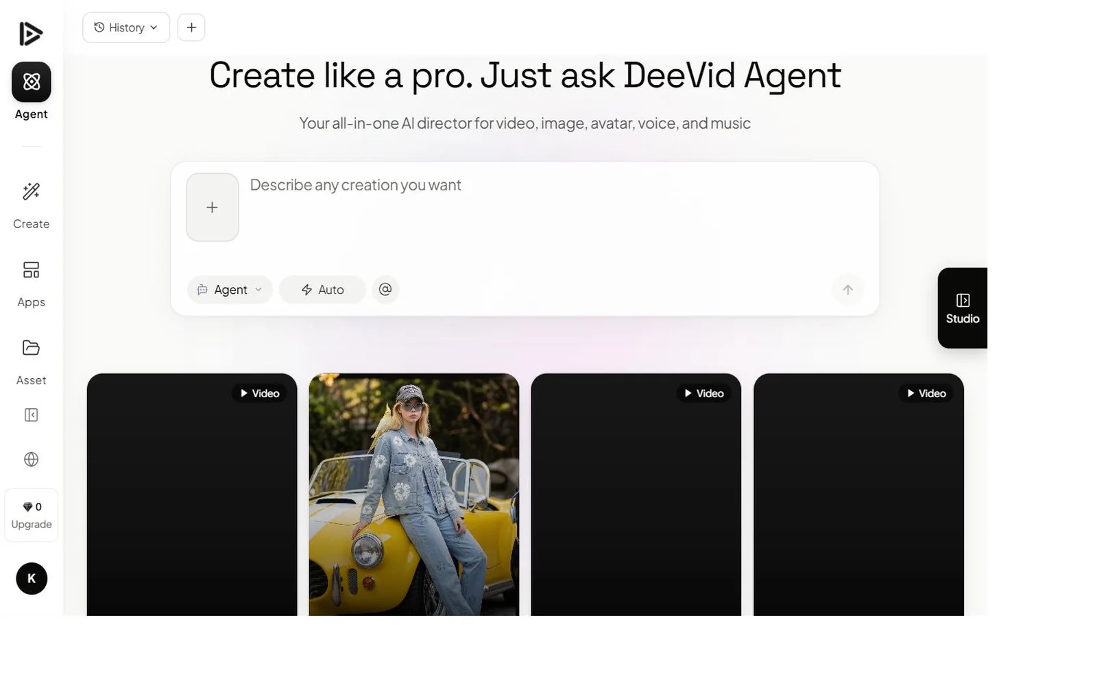 Deevid AI workspace for creating avatars