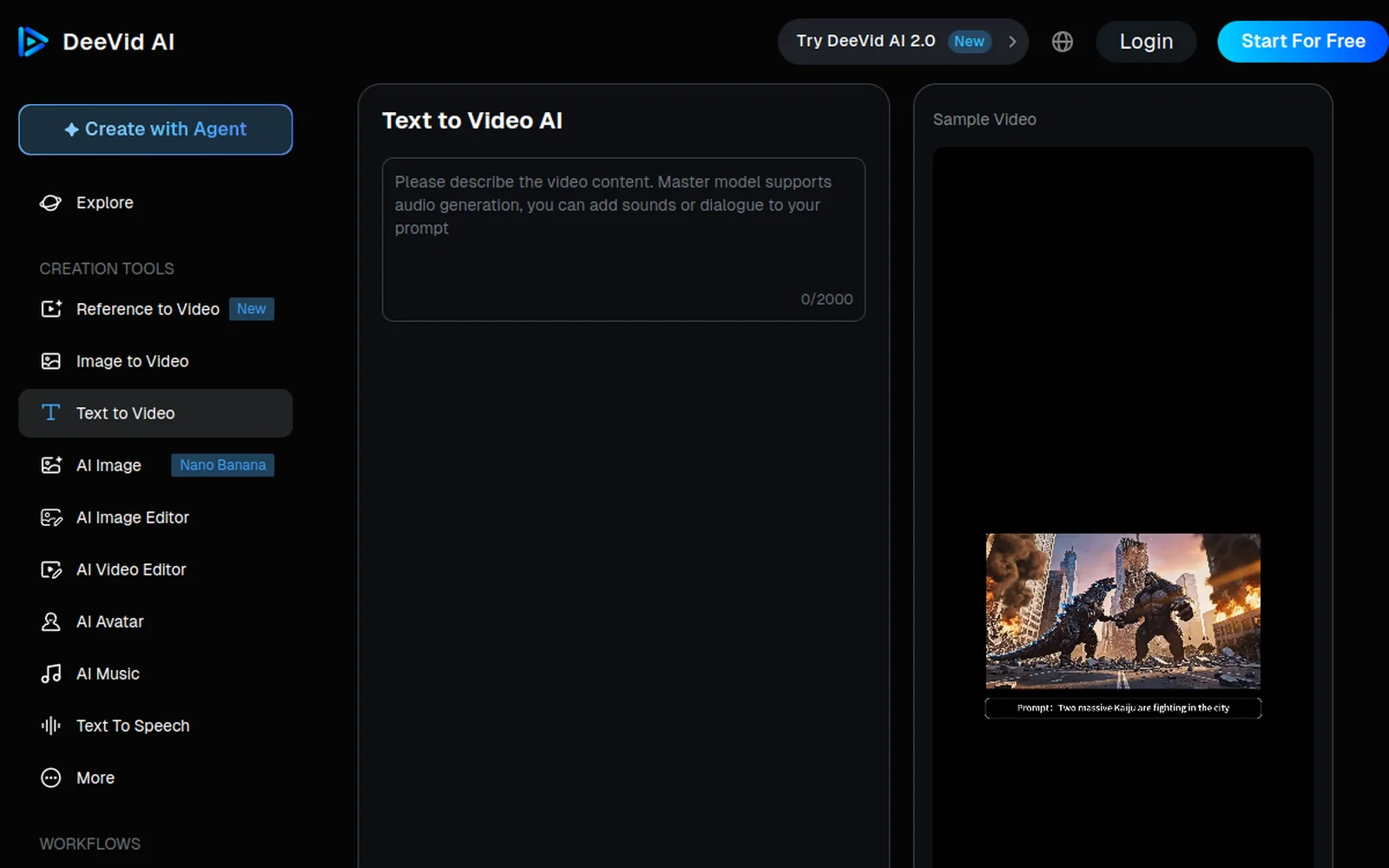 Deevid AI text-to-video generation interface
