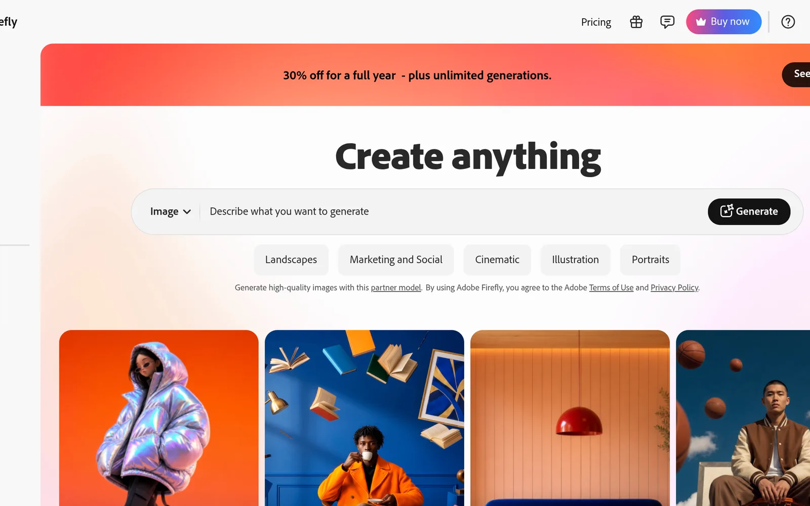 Adobe Firefly homepage screenshot