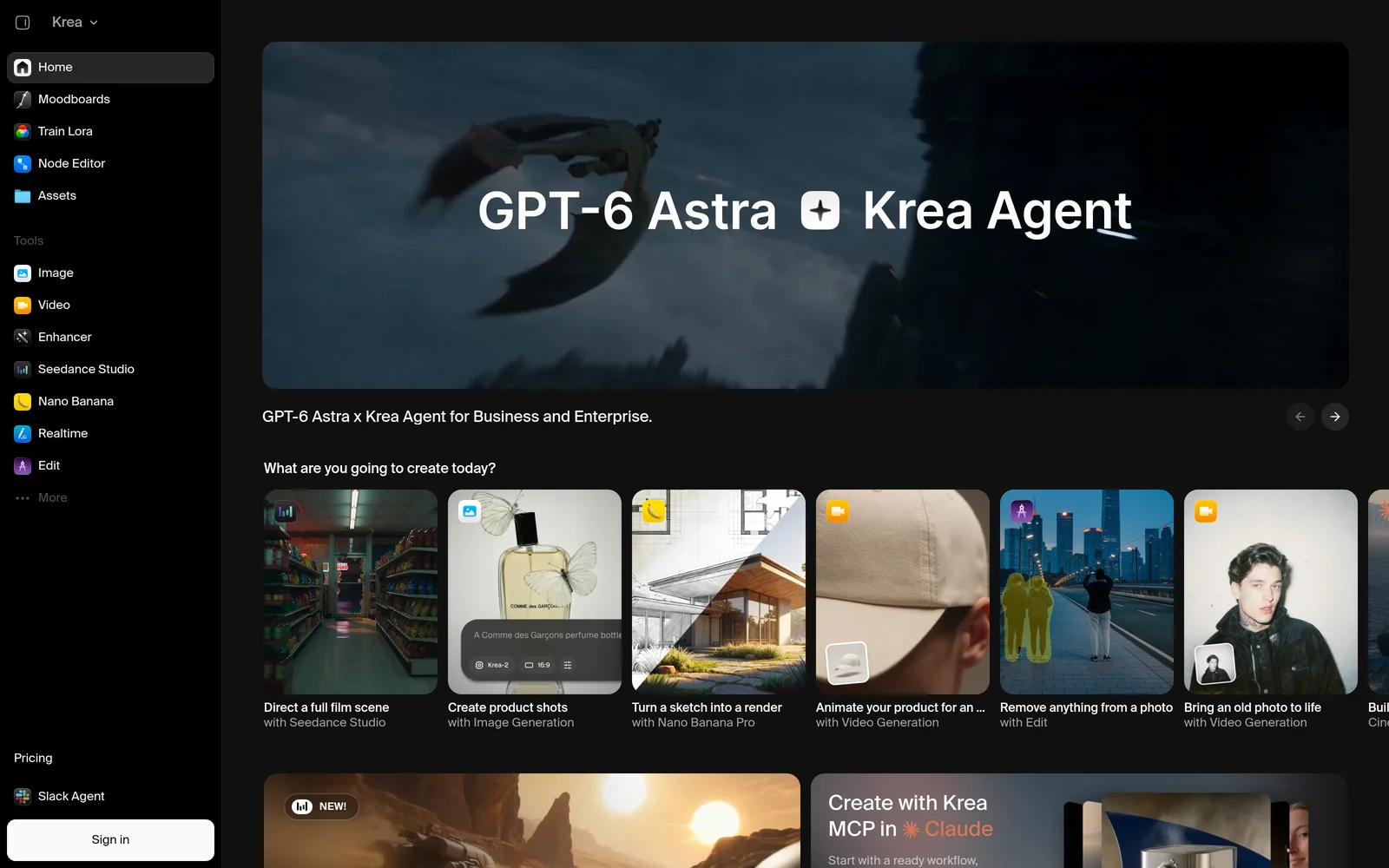 Krea AI homepage screenshot